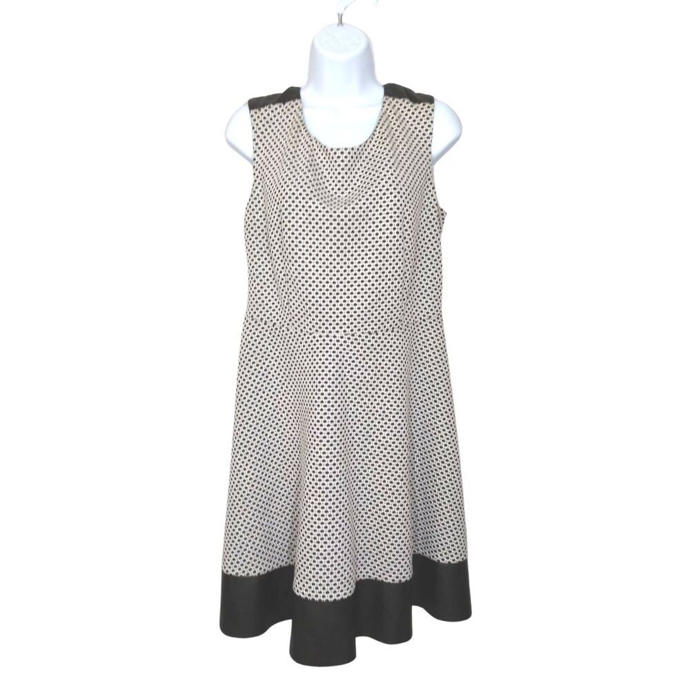 Cato White & Black Textured Fit & Flare Mini Dress Faux Leather Trim Sz 12